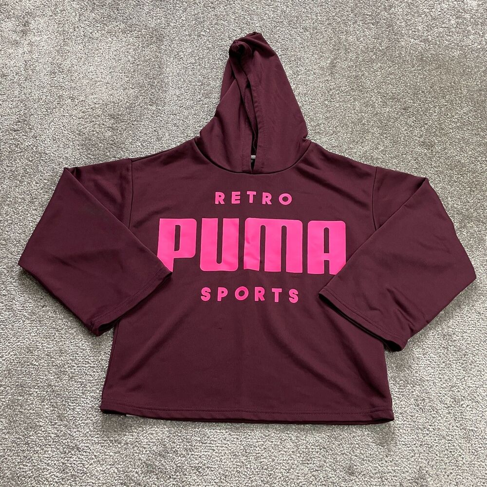 Puma Hoodie Sweatshirt Girls Kids XL (16) Maroon Pullover Travel Casual Sports
